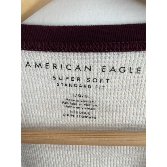 American Eagle Thermal Shirt Mens‎ Large Henley Raglan Sleeve Waffle Weave Knit - Picture 6 of 10